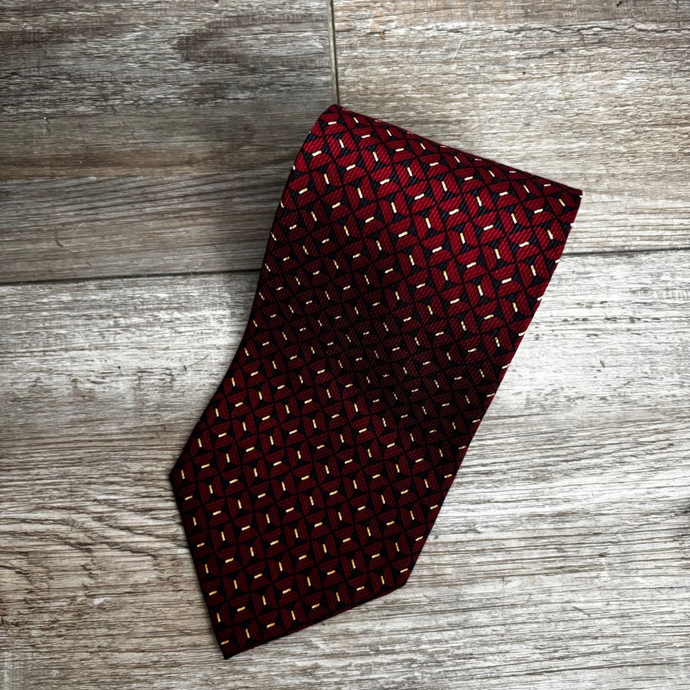 Jos.A.Bank Corporate Collection Men's Necktie Maroon Base Geometric Neat Pattern - Picture 3 of 4